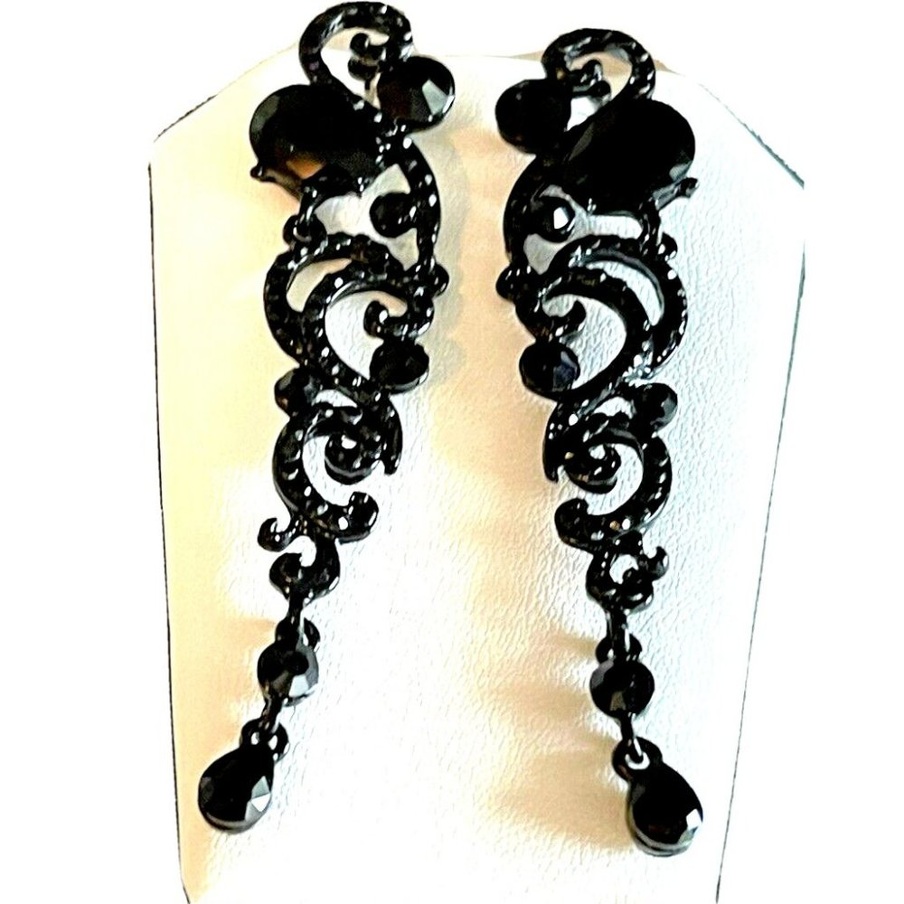 Black Earrings Bridal Wedding Bridal Prom Jewelry Statement Earrings Dangle Drop